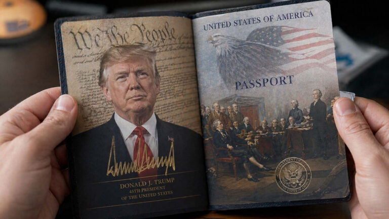 अमेरिकी पासपोर्ट पर डोनाल्ड ट्रंप का फोटो